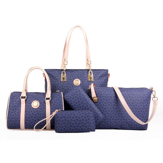 6 pcs lady set bag Women handbag with shoulder bag+Totes+clutch+key holder