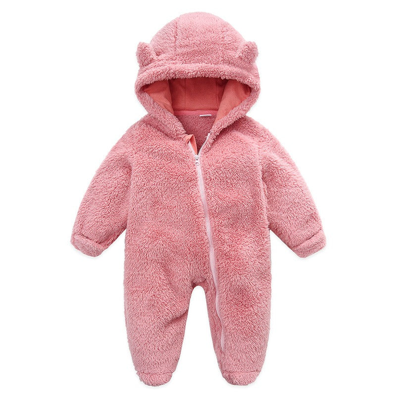 New Baby Open Bag Handbag Feet Flannel Autumn Winter One-Piece Crawling Suit