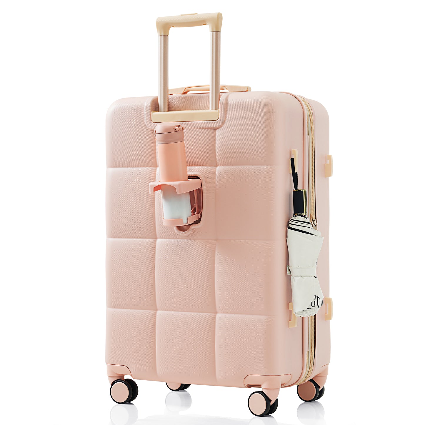 Elegant 3-Piece Luggage Set 20 inches ABS Hard Shell Luggage with USB port and cup holder Rotating Wheel Pink Set