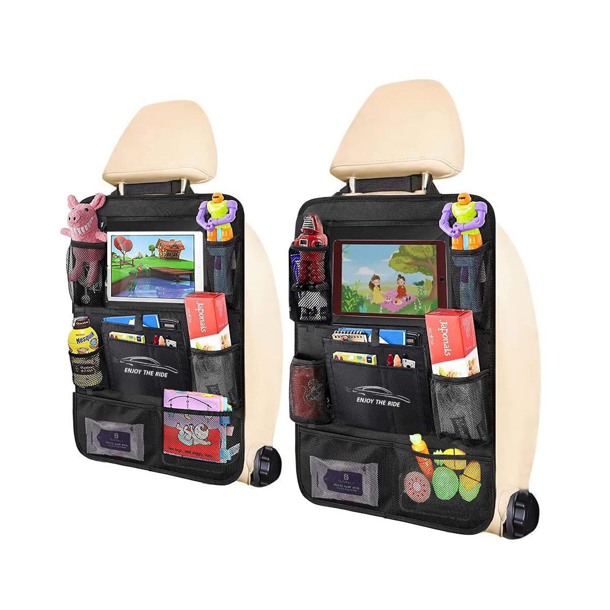 Back Seat Storage Seat Hanging Bag Multi Functional Rear Seat Back Cup Holder & Storage Organizer Anti-Kick Pad Storage Bag