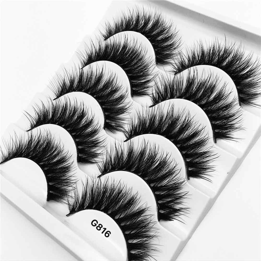 5 Pair 3D Mink Lashes Eyelashes Natural Eyelash Extension Volume Lashes Long Cross Faux Eye Lashes Makeup G800 G815