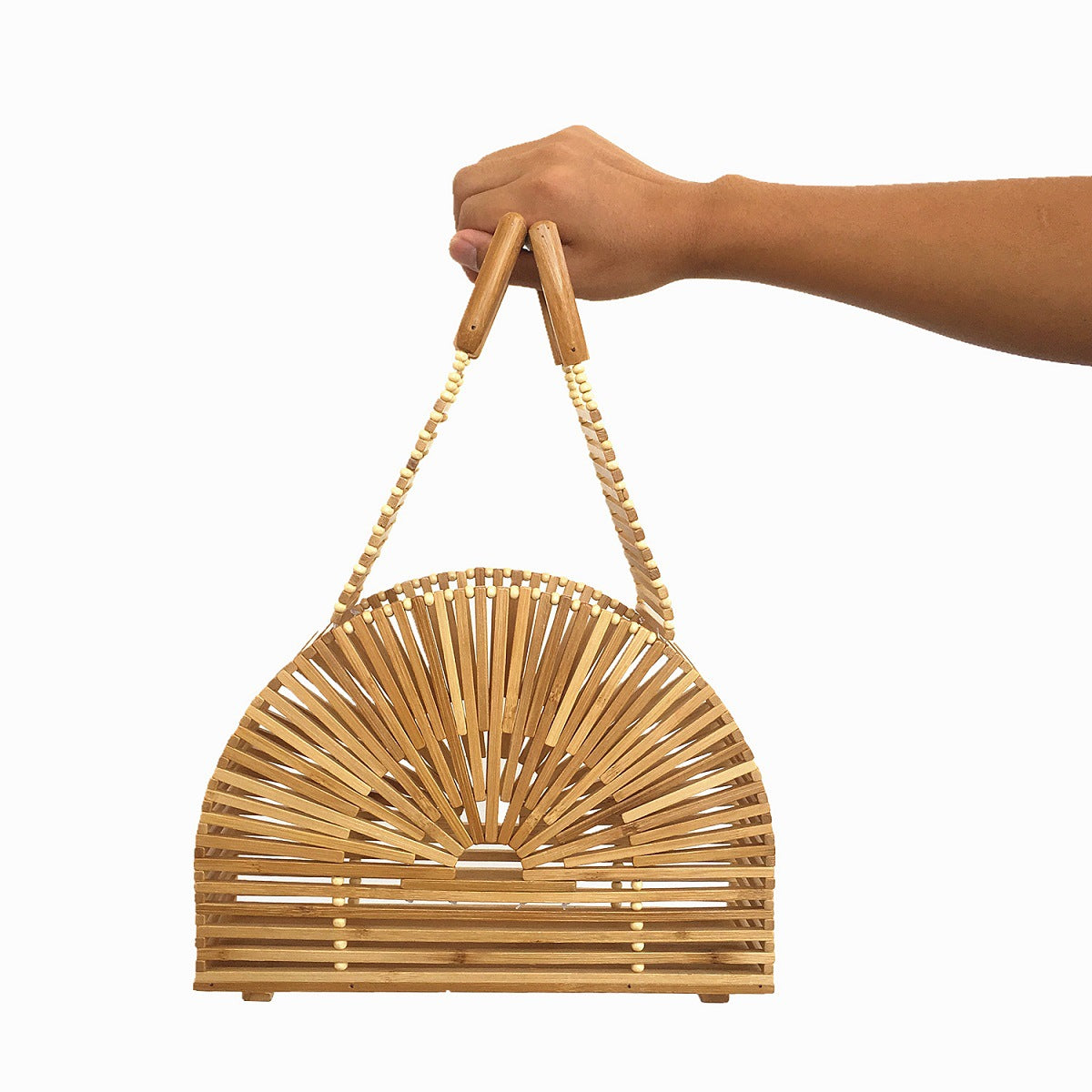 Half Round Bamboo Bag Women's Handbag Beach Bag Ins Net Red Popular Bamboo Handbag Round Bag