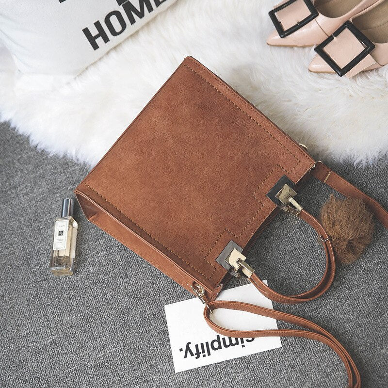 Handbag women casual tote bag female large shoulder messenger bags high quality Suede Leather handbag with fur ball