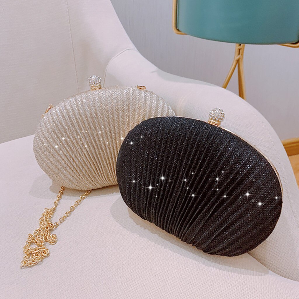 Women shell Evening Bag Simple Handbag Solid color Party Sparkly Clutch Pleated Handbag kadın Canta Sac Cuir Femme Bolso Mujer