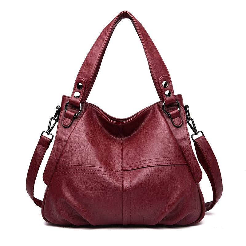 Middle-aged and elderly women's mother bag large capacity shoulder crossbody handbag sheepskin soft leather bag