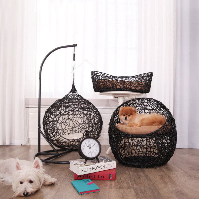 Adorable Pet Basket Nest Cat Hammock Rattan Chair All Season Universal Cat Bed Small Dog Swing Cradle Cat Nest Climbing Frame