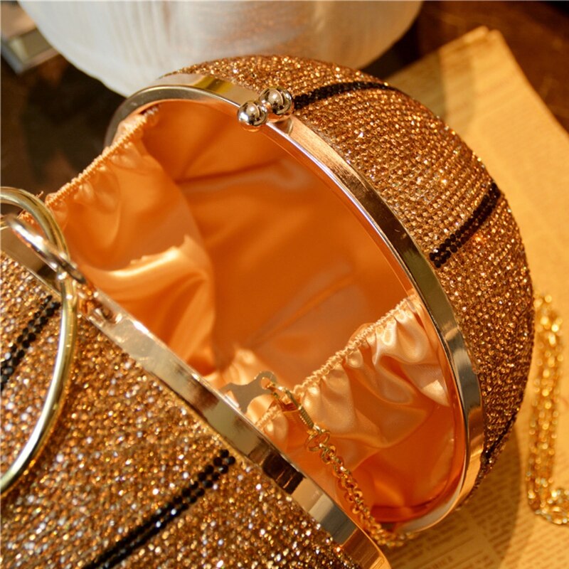 New Women glitter Basketball Evening Clutch Shoulder Bag Bridal Party Prom Wedding Crossbody Handbag Purse