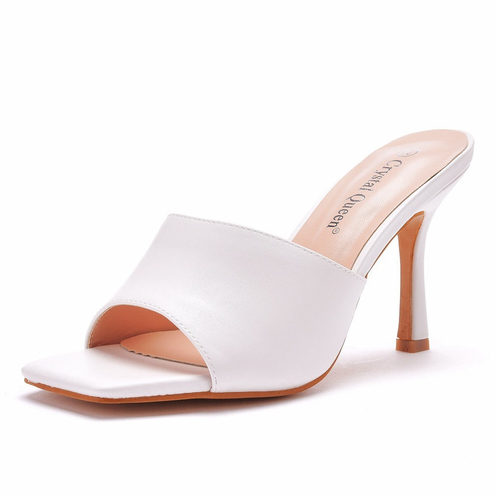 Square Toed High-Heel Sandal Slip On Multiple Clip Ons