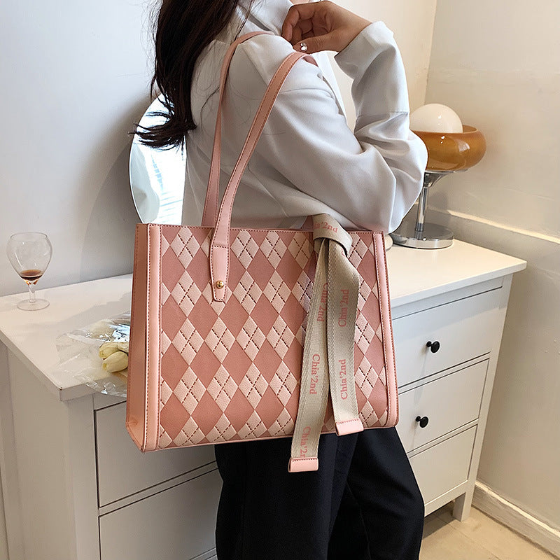 Checkerboard Rhombus Shoulder Bag New Spring Tote Bag Fashion Underarm Large Bag Casual Large Capacity Handbag