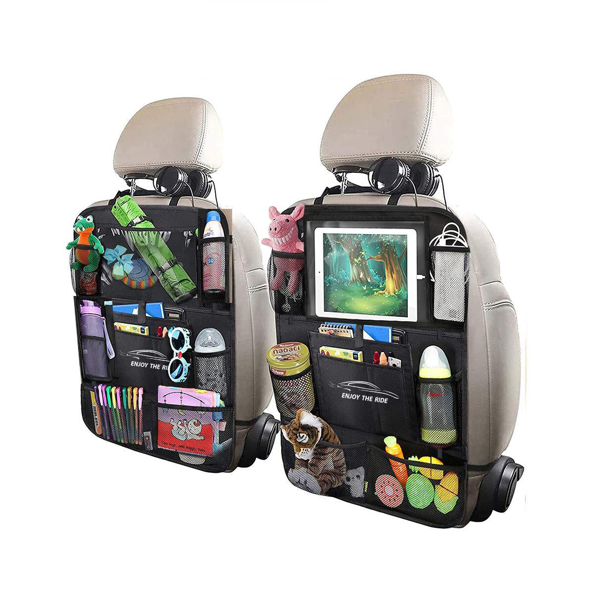 Back Seat Storage Seat Hanging Bag Multi Functional Rear Seat Back Cup Holder & Storage Organizer Anti-Kick Pad Storage Bag