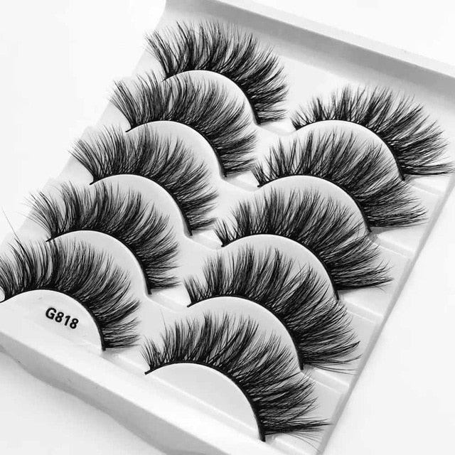 5 Pair 3D Mink Lashes Eyelashes Natural Eyelash Extension Volume Lashes Long Cross Faux Eye Lashes Makeup G800 G815