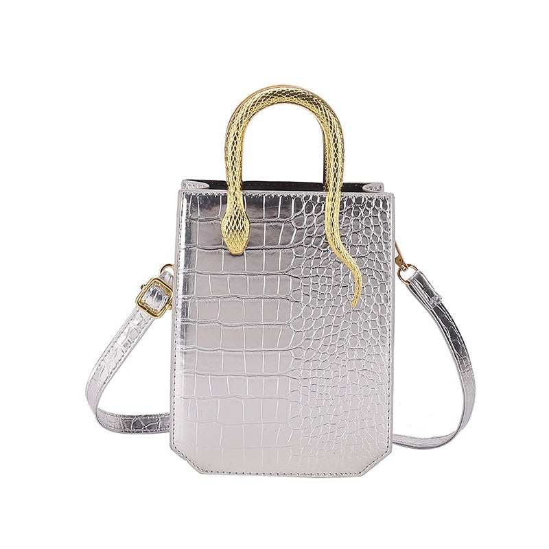 Stone Pattern Handbag Bright Face Crossbody Tote Bag PU