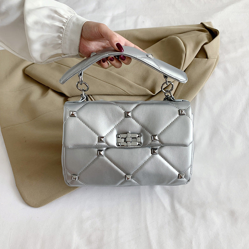 Popular New Texture Handbag Women's Bag Rivet Bag Summer Rhombus Chain Small Square Bag