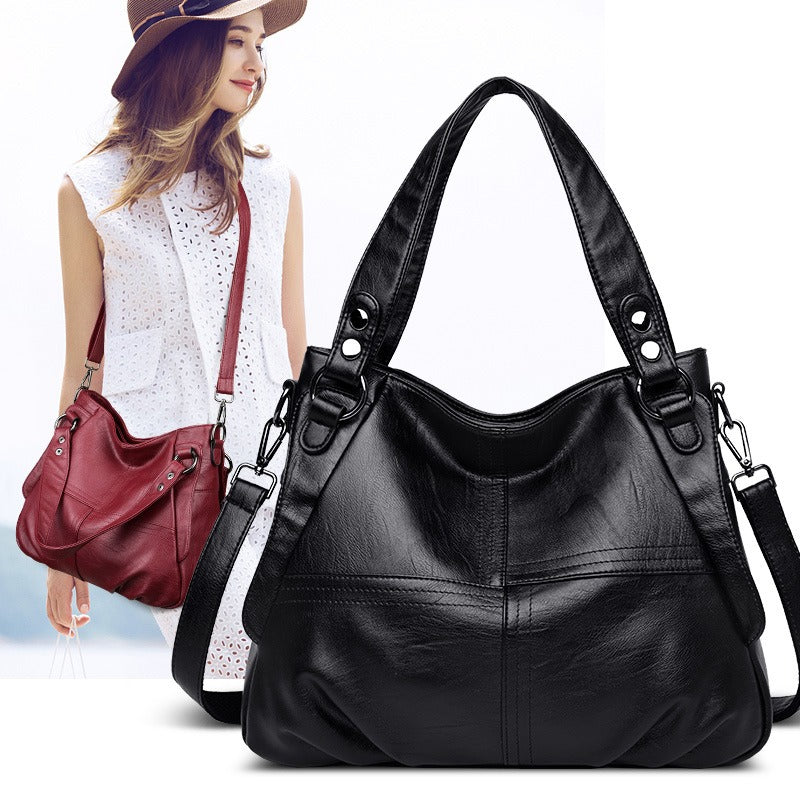 Middle-aged and elderly women's mother bag large capacity shoulder crossbody handbag sheepskin soft leather bag