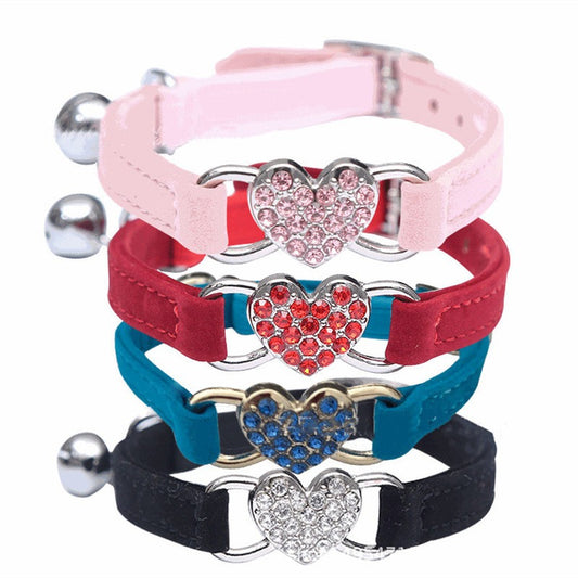 New Cat Love BLING Flocking Color Diamond Bell Cat Collar Pet Supplies