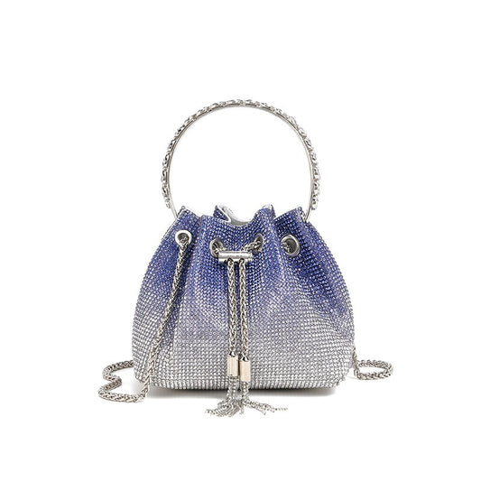 Classic rhinestone bag women's evening bag high-end tassel bag handbag textured full diamond crossbody portable bucket bag