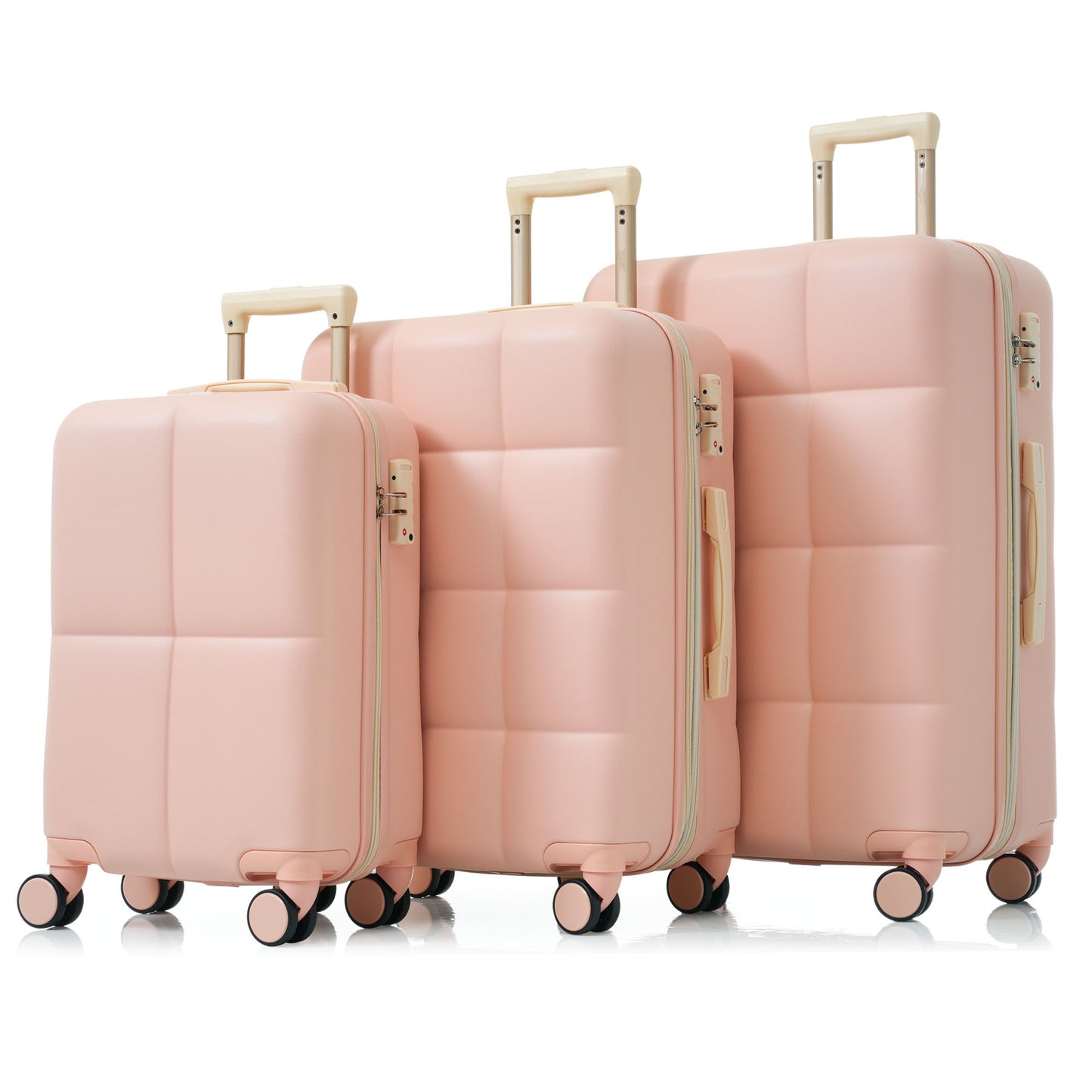 Elegant 3-Piece Luggage Set 20 inches ABS Hard Shell Luggage with USB port and cup holder Rotating Wheel Pink Set