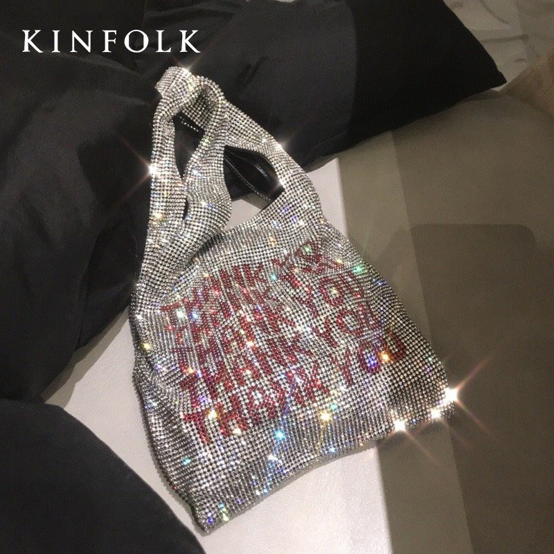 Handheld bag thank you diamond inlaid bling rhinestone handbag