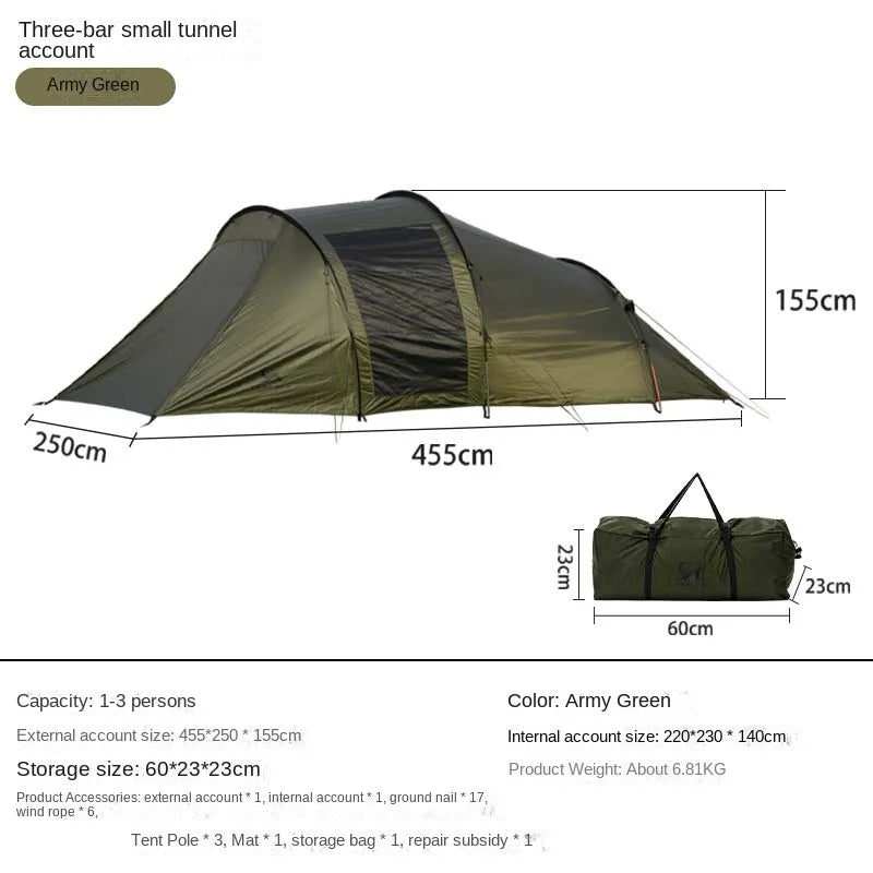 YOUSKY Tunnel Tent Outdoor Camping Supplies Equipment Folding Portable Thickened Camping Family Tent