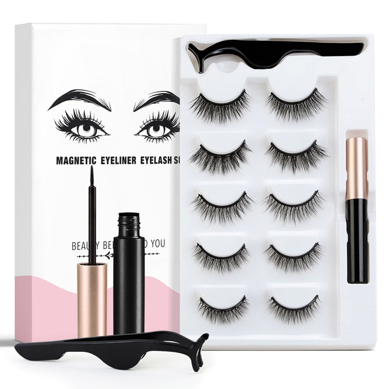 Magnetic Eyeliner Liquid Eyelashes Set Natural/Thick Long Eye Lashes Makeup Lashes Extension Tools 5pc Set 3D