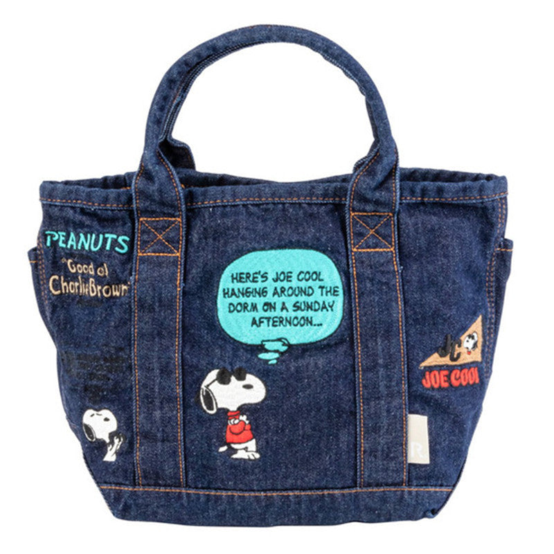 Snoopy Denim Canvas Handbag Cartoon Cute Embroidery Small Portable Hand Bag Lunch Box Bag