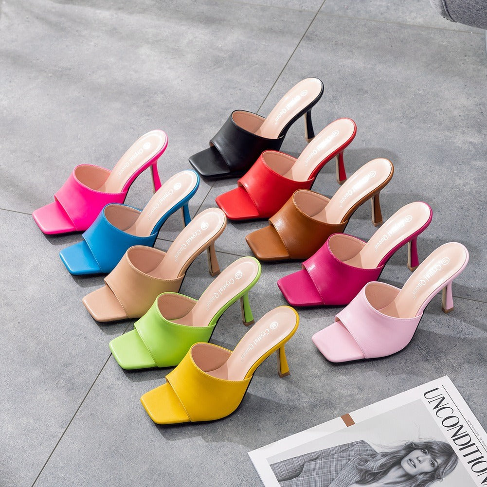 Square Toed High-Heel Sandal Slip On Multiple Clip Ons