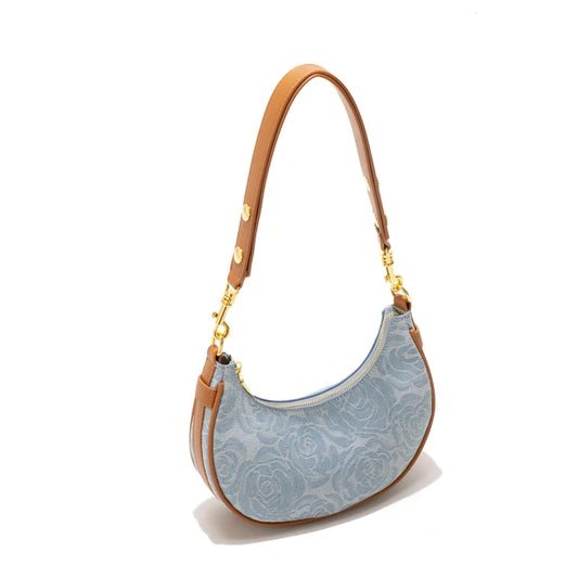 Denim Half Moon Women Hobo Shoulder Purses  Luxury Brand Leather Tote Handbag Vintage Sling Crossbody Bag