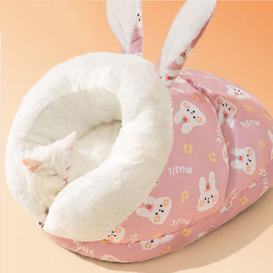 Fluffy Cute Cozy Cat Warmer bed In Winter Semi Closed All Season Universal Slippers Cat and Dog Bed