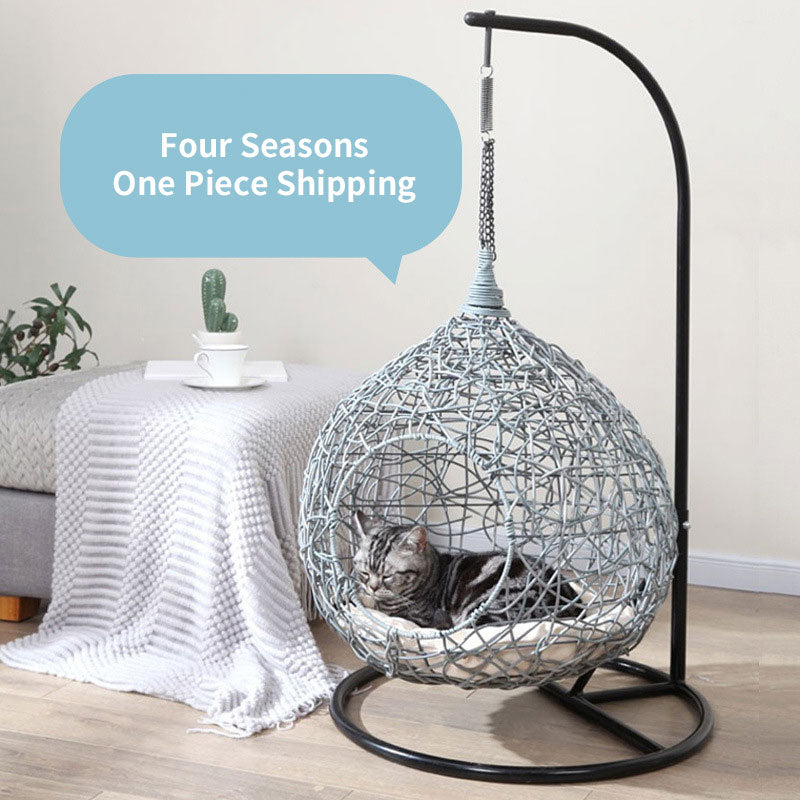 Adorable Pet Basket Nest Cat Hammock Rattan Chair All Season Universal Cat Bed Small Dog Swing Cradle Cat Nest Climbing Frame