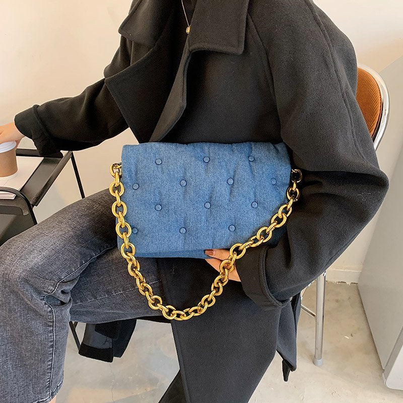 Women's Shoulder Bags Denim Quality Thick Metal Chain Shoulder Purses And Handbag Women Clutch Bags