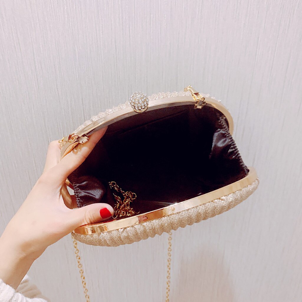 Women shell Evening Bag Simple Handbag Solid color Party Sparkly Clutch Pleated Handbag kadın Canta Sac Cuir Femme Bolso Mujer