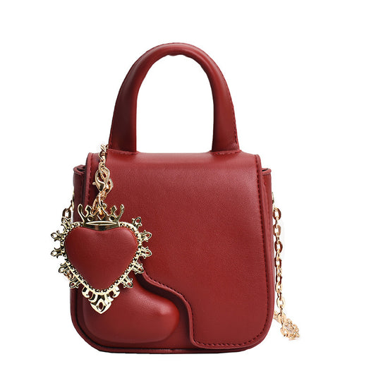 Lipstick Bag Handbag New Fashion Peach Heart Shoulder Bag Women's Cute Chain Messenger Bag