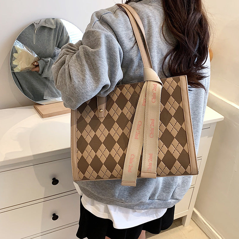 Checkerboard Rhombus Shoulder Bag New Spring Tote Bag Fashion Underarm Large Bag Casual Large Capacity Handbag