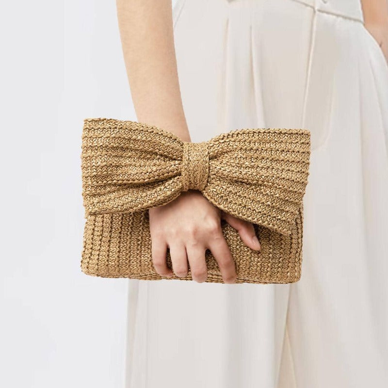 Bow knot grass woven handbag small bag hand-held bag