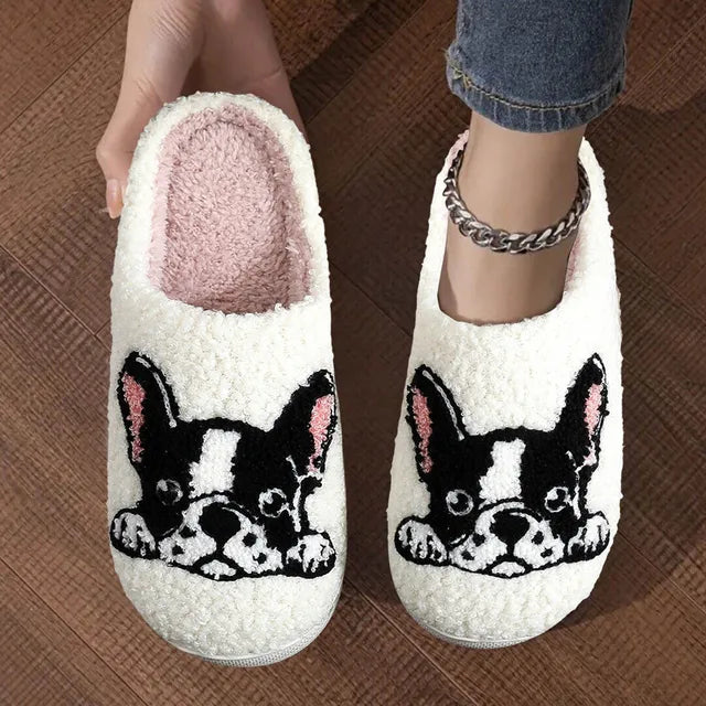 Winter Home Slippers For Women Cute Cotton Slippers Embroidery Houseshoes Cozy Fluffy House Retro Shoes Indoor Slide Shoes