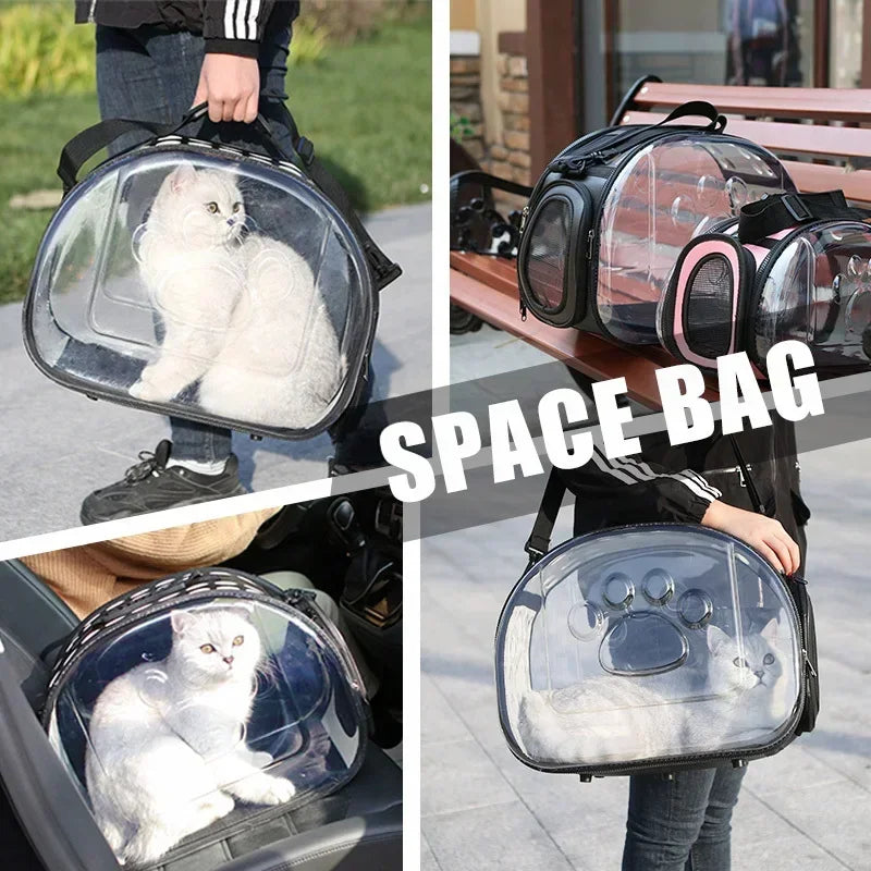 Pet Cat Carrier Bag Foldable Transparent Cage Portable Travel Breathable Cat Transport Bag Basket Backpack Handbag Pet Supplies