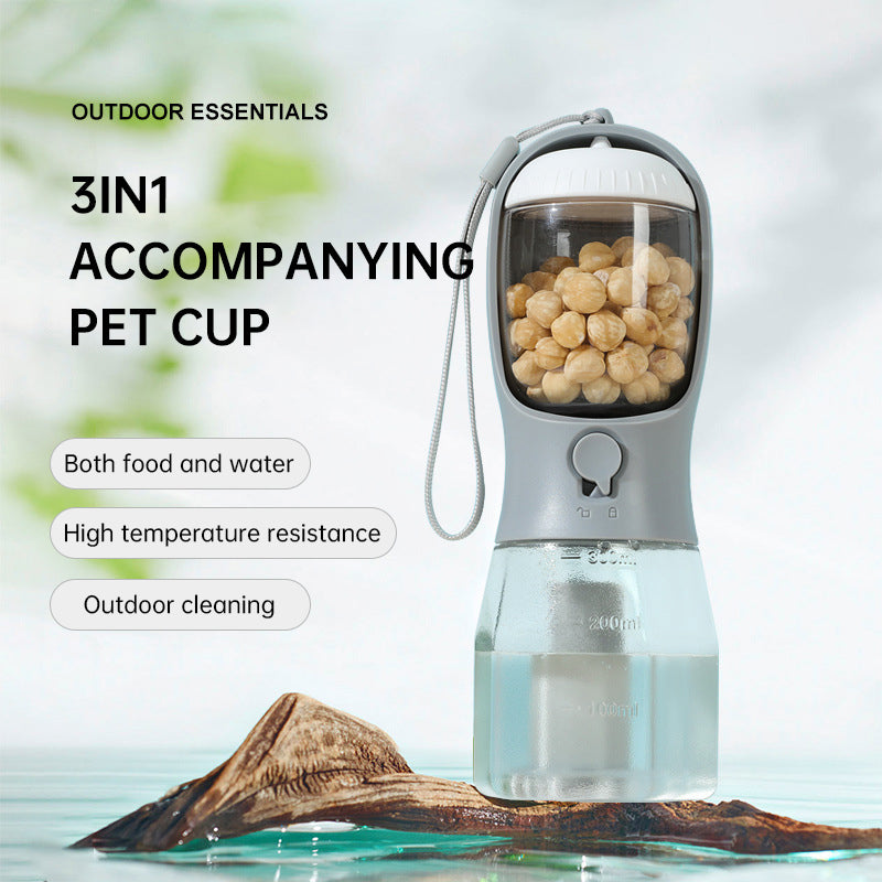 Portable Pet Multifunctional Water Bottle 3 in 1 Food Container and poop bag for pets