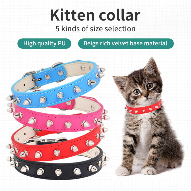 Leather Traction Kitty Collar with spikes for cool cats