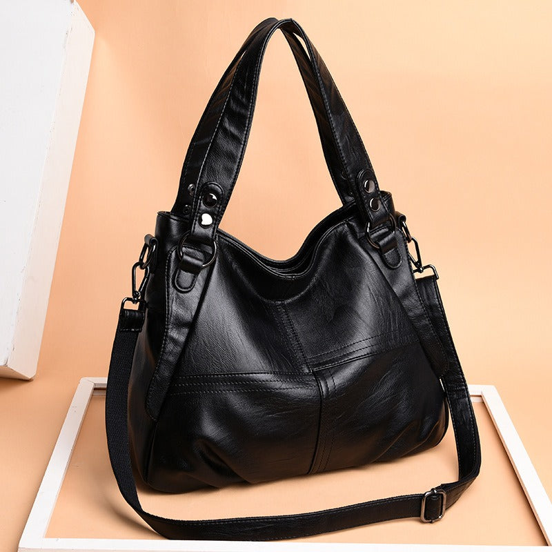 Middle-aged and elderly women's mother bag large capacity shoulder crossbody handbag sheepskin soft leather bag