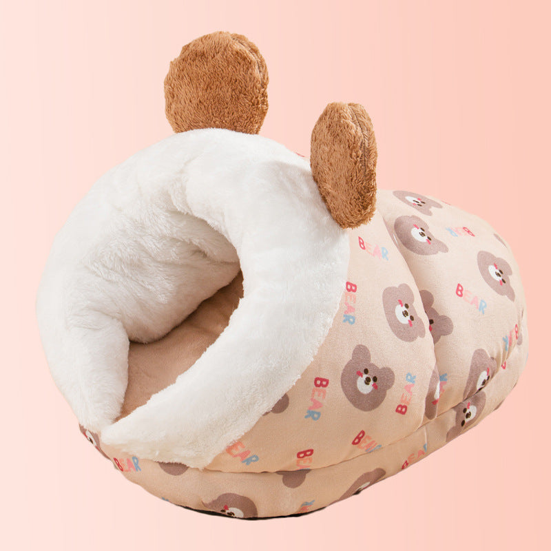 Fluffy Cute Cozy Cat Warmer bed In Winter Semi Closed All Season Universal Slippers Cat and Dog Bed