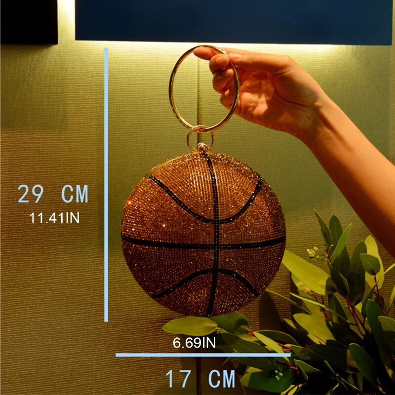 New Women glitter Basketball Evening Clutch Shoulder Bag Bridal Party Prom Wedding Crossbody Handbag Purse