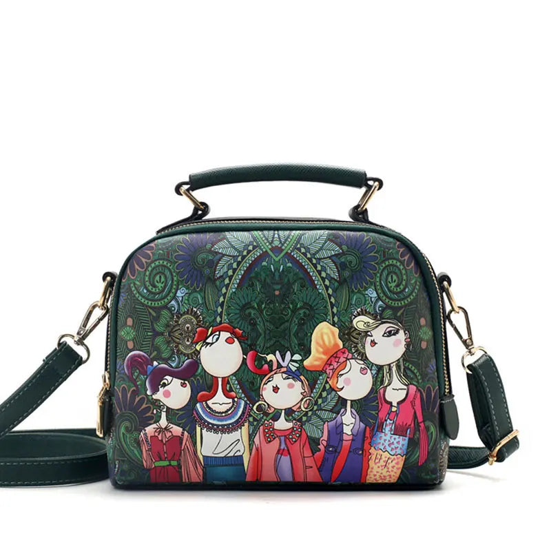 PU leather ladies ladies green cartoon handbag shoulder bag female handbag