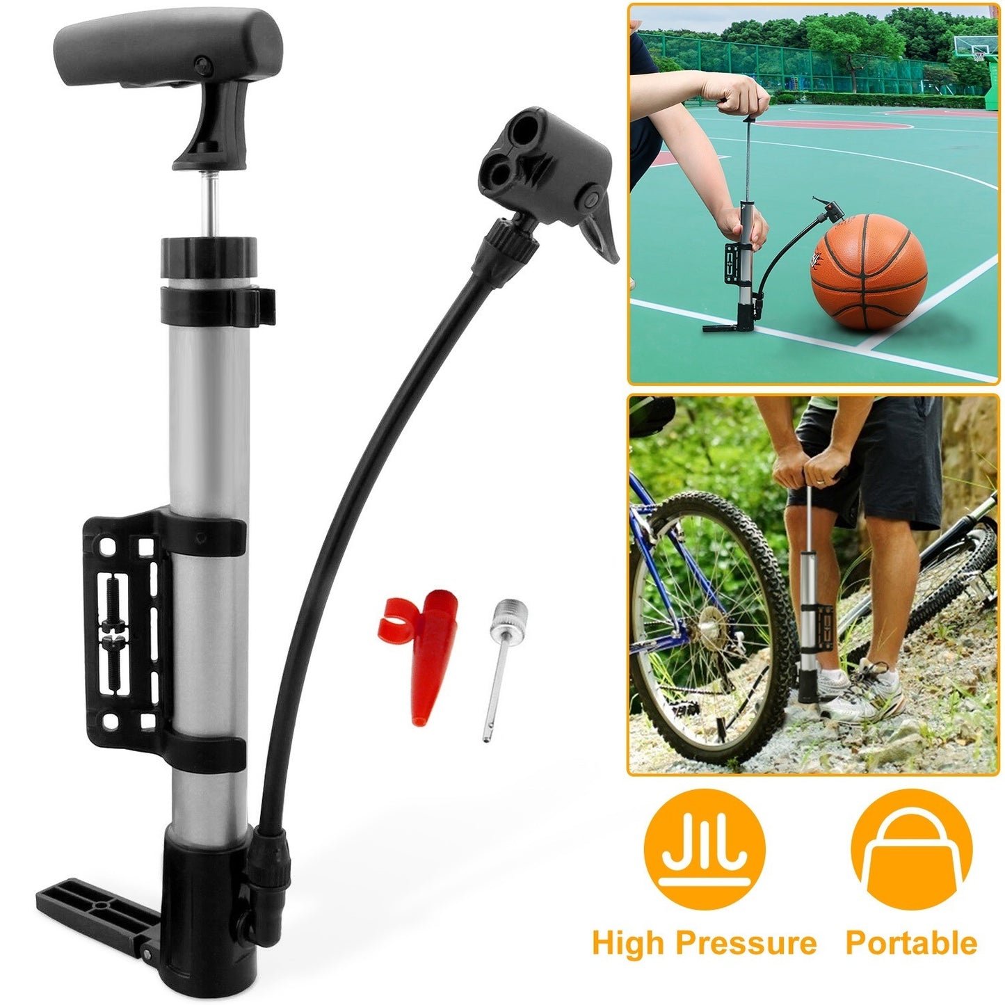 On T he Go Mini Portable Bike Pump Bicycle Tire Inflator Ball Air Pump w/ Mount Frame For Mountain Road Bike