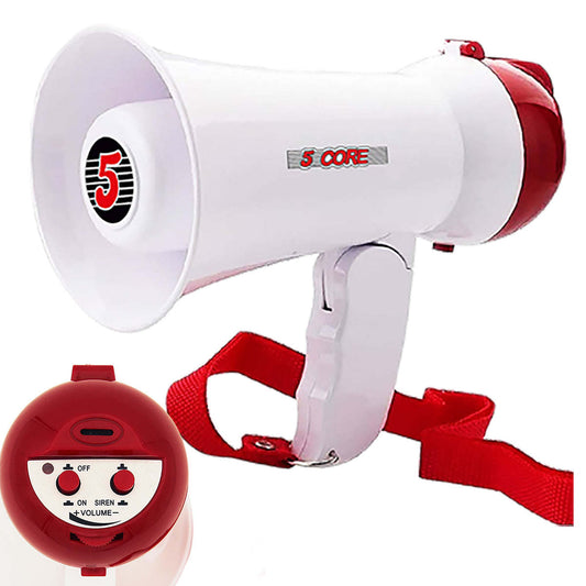 5 Core Megaphone Bullhorn Speaker 15W Mini Battery Power Bull horn w Siren 400 Yard Range - HW 1