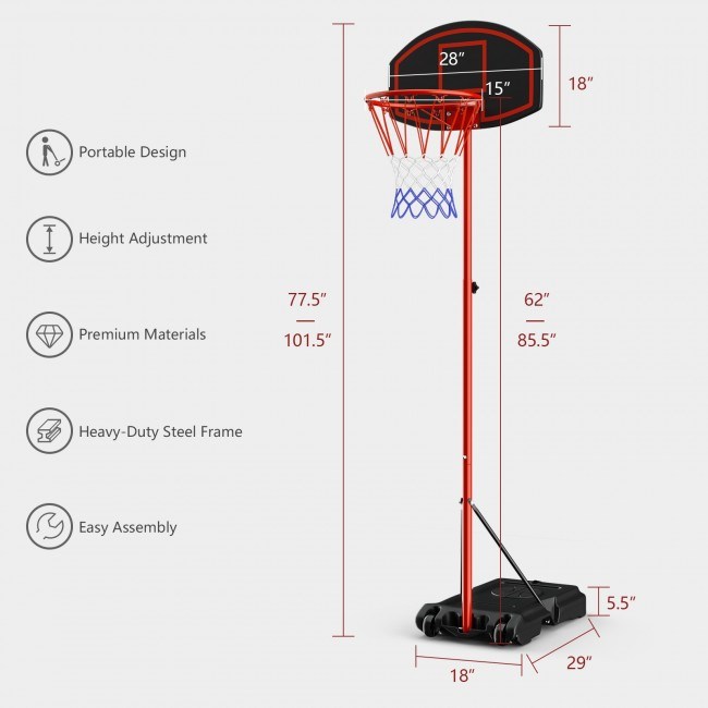 Portable Outdoor Adjustable Basketball Hoop & Stand