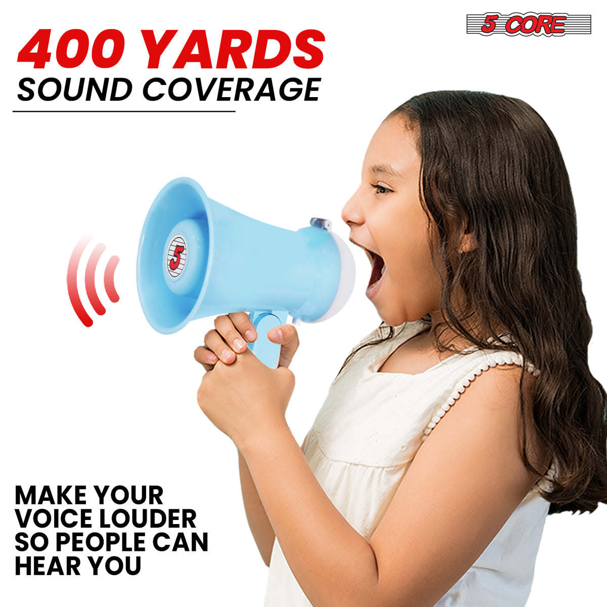 5 Core Megaphone Bullhorn Speaker 15W Mini Battery Power Bull horn w Siren 400 Yard Range - HW 1