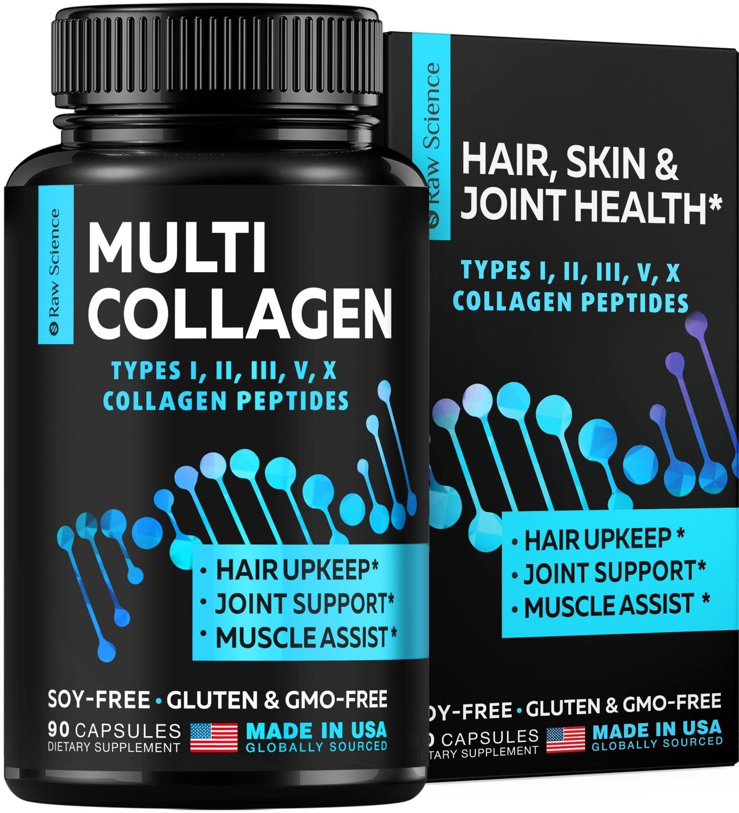 Multi Collagen Pills Collagen Supplements for Women Men Bovine Collagen For Joints Bone Supplements Hydrolyzed Collagen Made In USA Non GMO Gluten Free 90 Multi Collagen Peptides Capsules