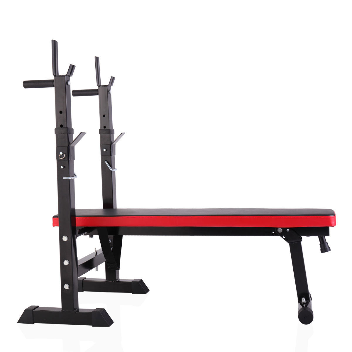 Workout Station Adjustable Workout Bench with Squat Rack Folding Multifunctional - balck red