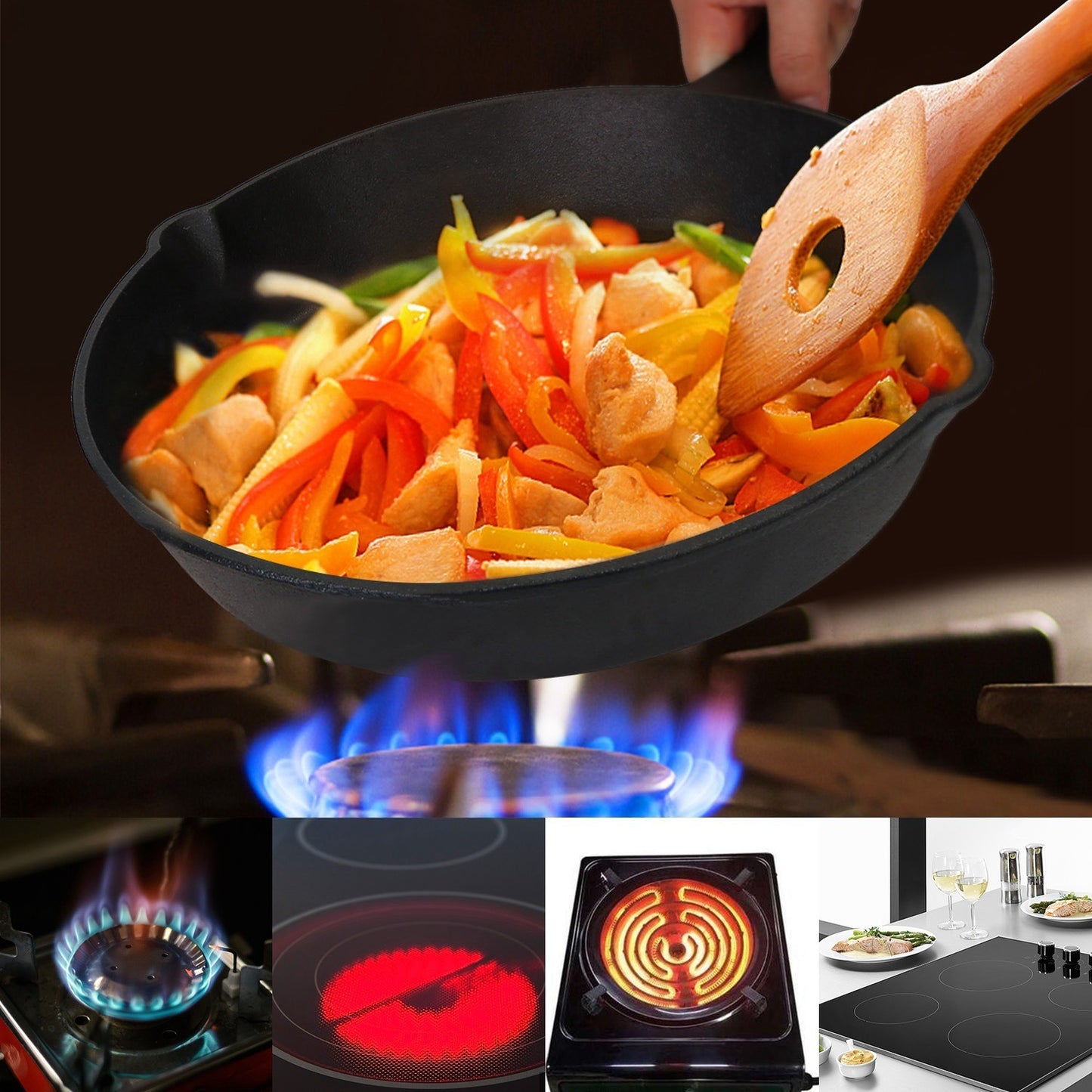 Pre-Seasoned 3 Piece Non Stick Cast Iron Skillet Set 6 inch 8 inch 10 inch Oven Safe Cookware Heat-Resistant Frying Pan