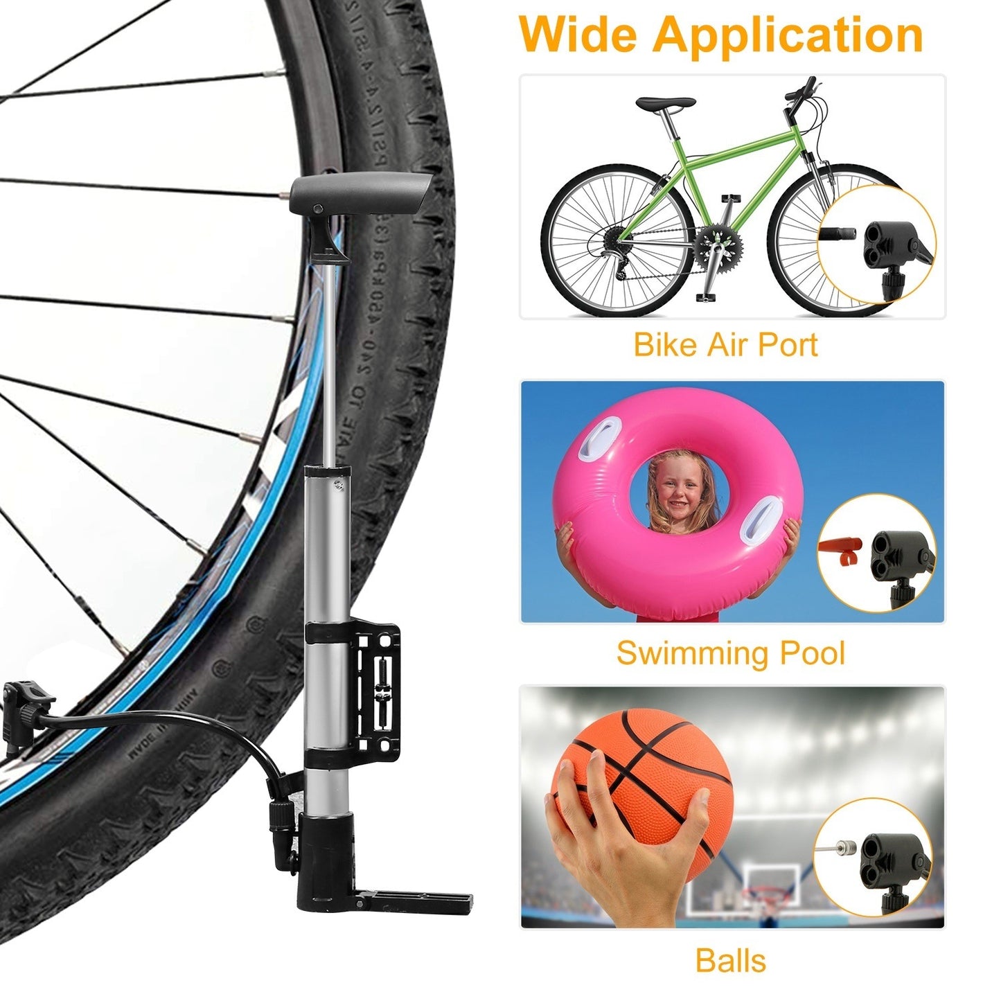 On T he Go Mini Portable Bike Pump Bicycle Tire Inflator Ball Air Pump w/ Mount Frame For Mountain Road Bike